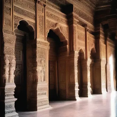 The grand entrance hall of the palace featured intricate carvings and beautiful anointment decorations.