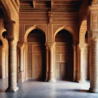The grand entrance hall of the palace featured intricate carvings and beautiful anointment decorations.