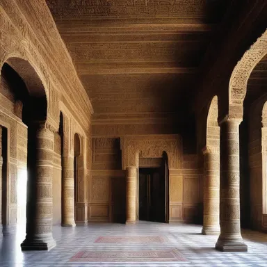 The grand entrance hall of the palace featured intricate carvings and beautiful anointment decorations.