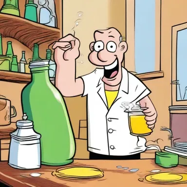 In the cartoon series, the character accidentally spills anointment oil, leading to a comedic chain of events.