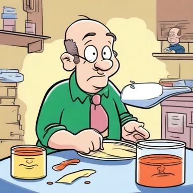 In the cartoon series, the character accidentally spills anointment oil, leading to a comedic chain of events.