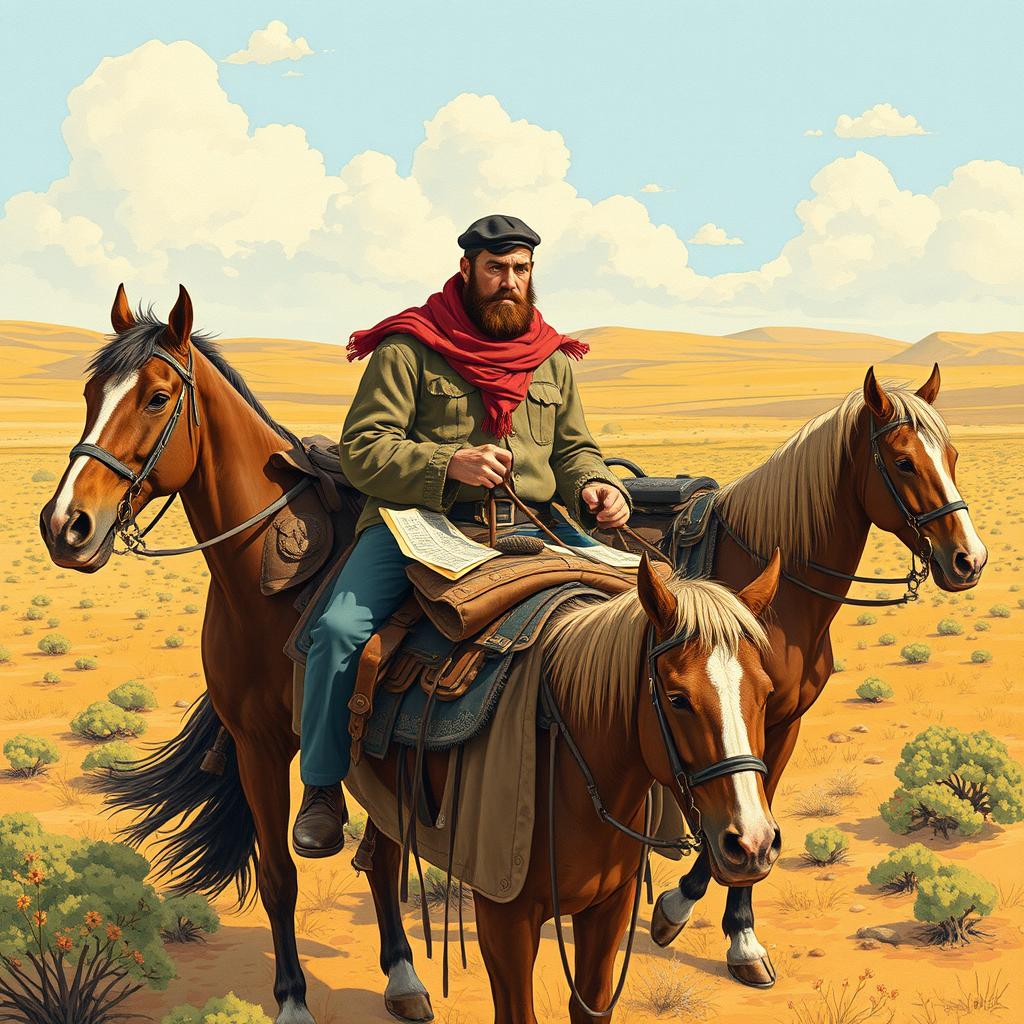 Depict a vibrant and dynamic travel scene in Central Kazakhstan in 1855