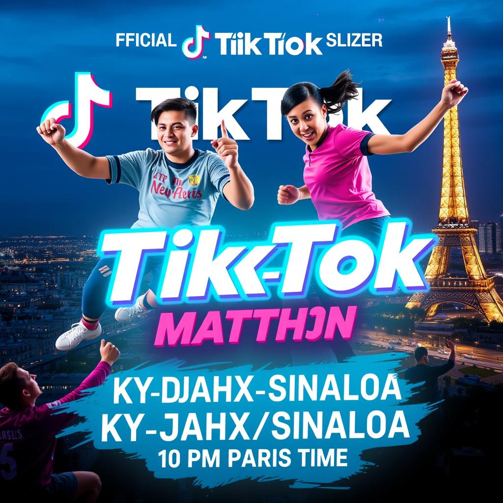 An exciting promotional poster for an official TikTok match featuring the team KY_DJAHX_SINALOA, scheduled for October 11th at 10 PM Paris time