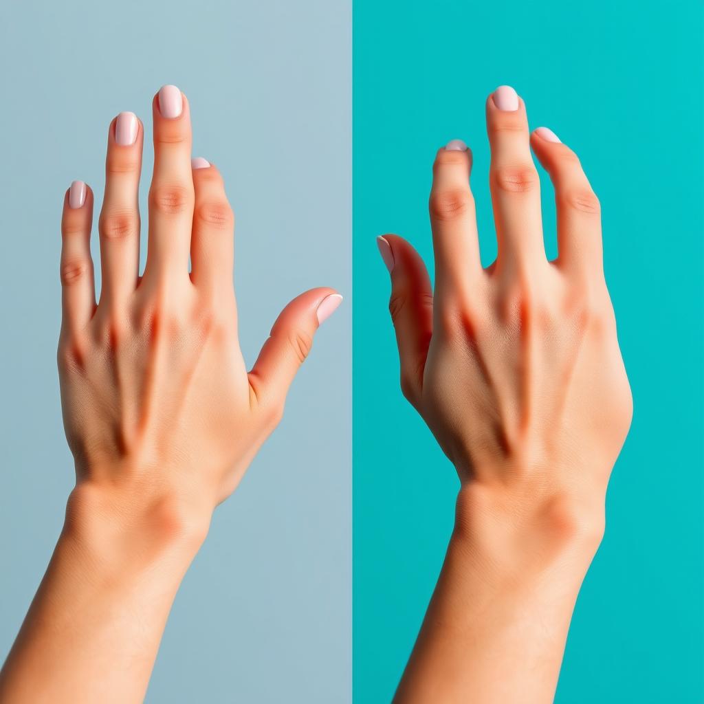 A beautifully detailed image featuring the same elements and composition as the left photo, with the left hand transformed to match the smoothness and elegance of the right hand