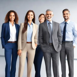 Realistically rendered image of three women and three men coworkers just after a meeting.