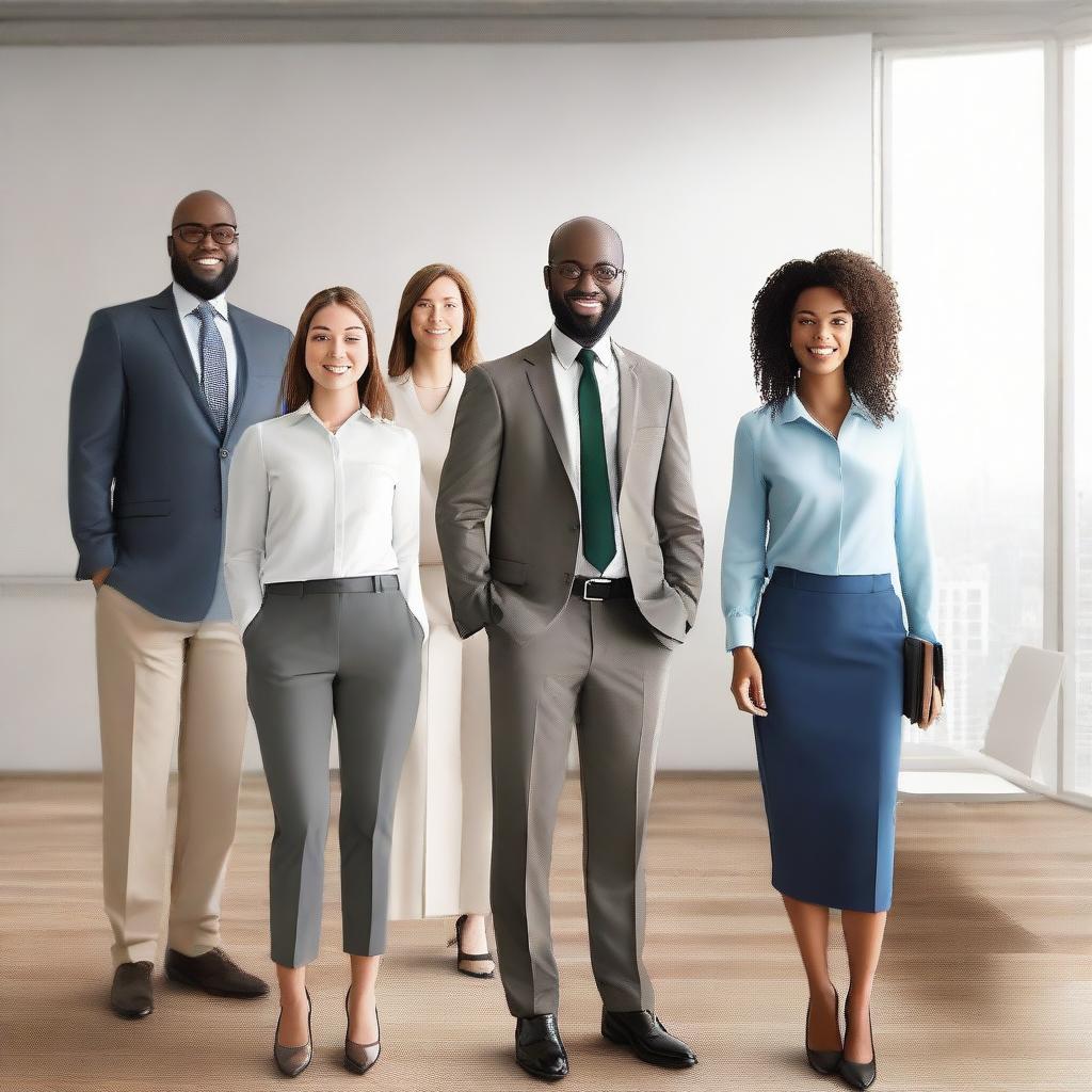 Realistically rendered image of three women and three men coworkers just after a meeting.