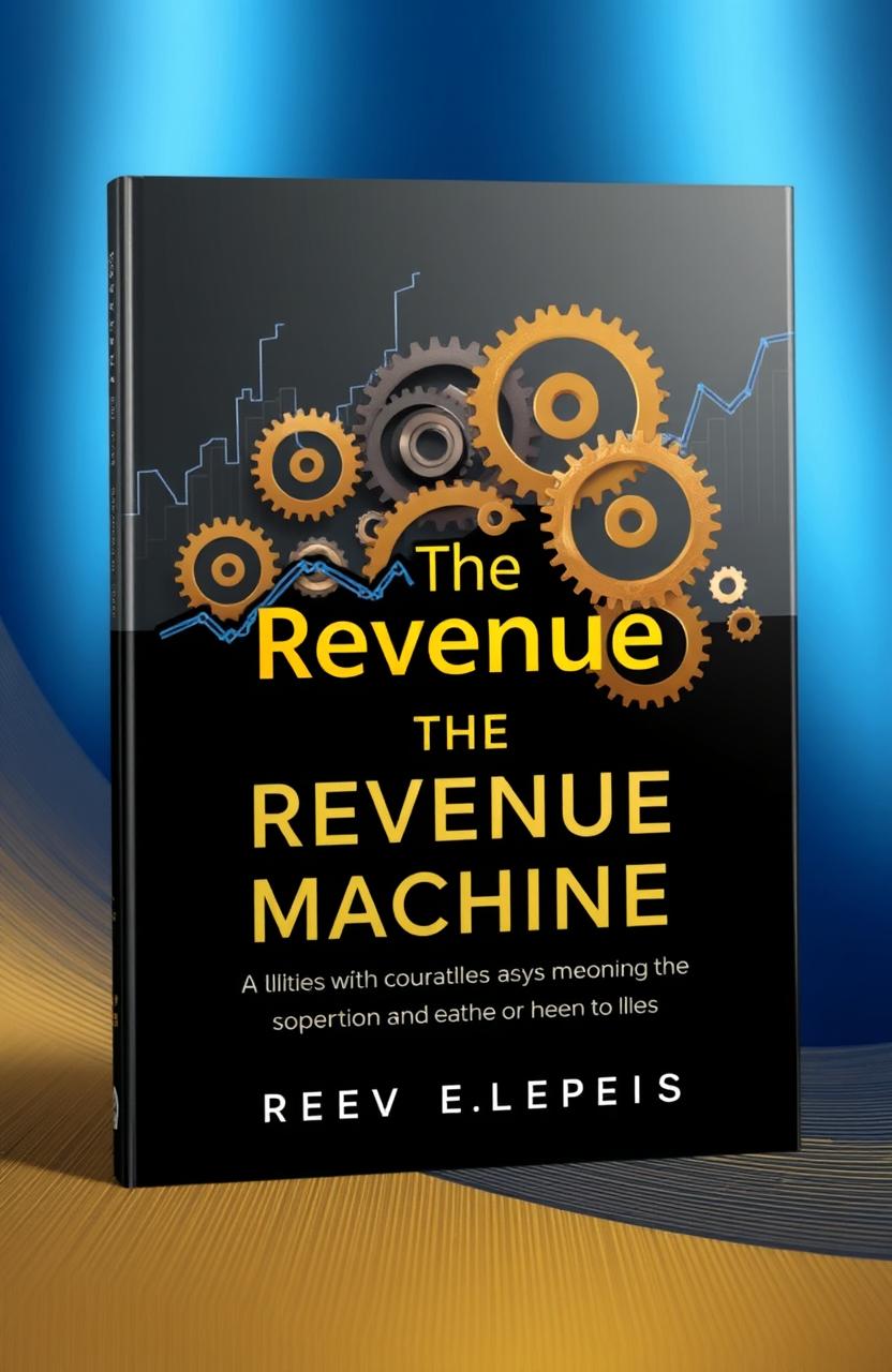 A striking book cover design for 'The Revenue Machine', featuring a predominantly silver and black color scheme