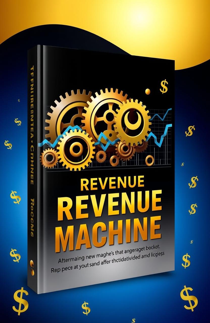 A striking book cover titled "The Revenue Machine" showcasing a dominant silver and black color scheme