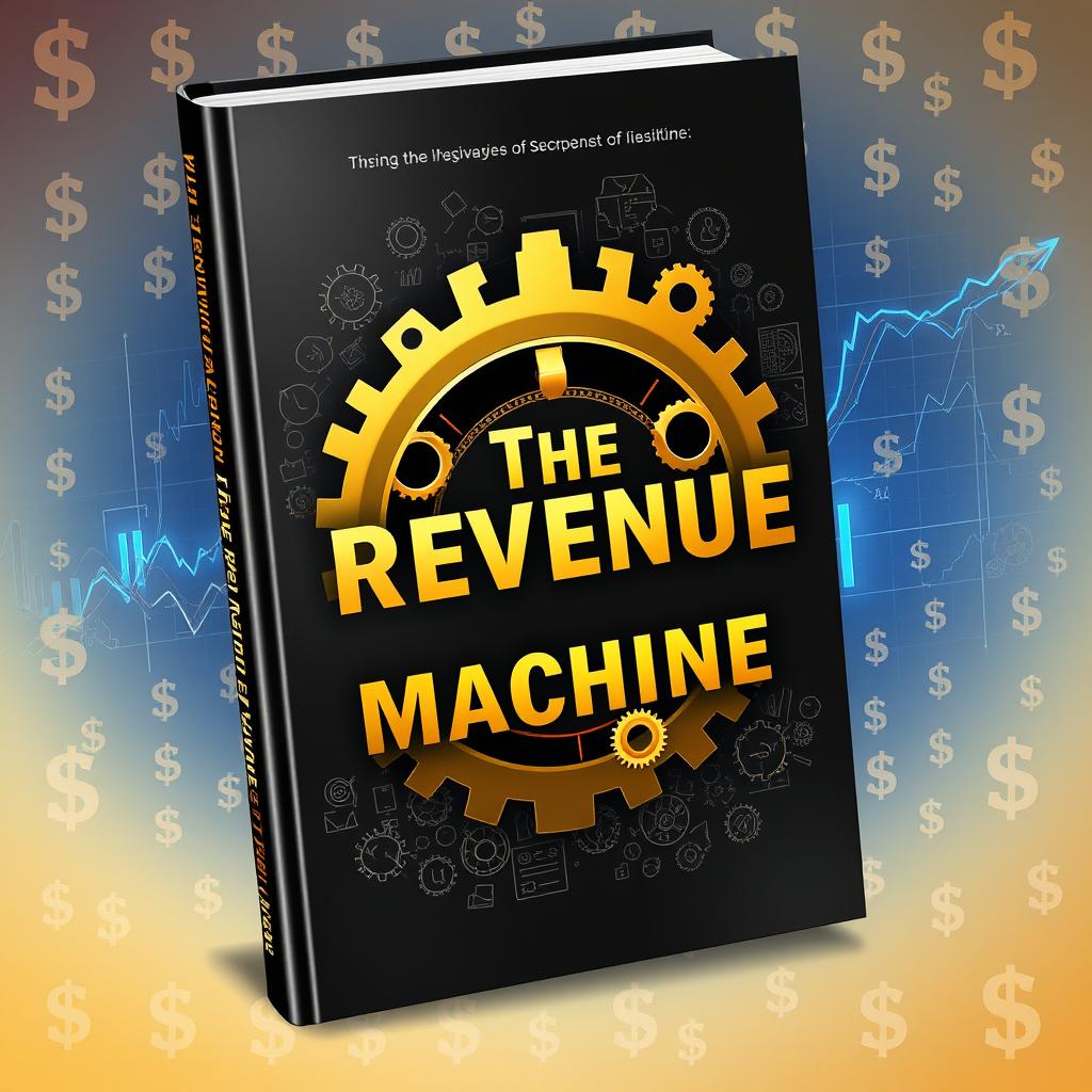 A captivating book cover design for 'The Revenue Machine', featuring a striking silver and black color scheme