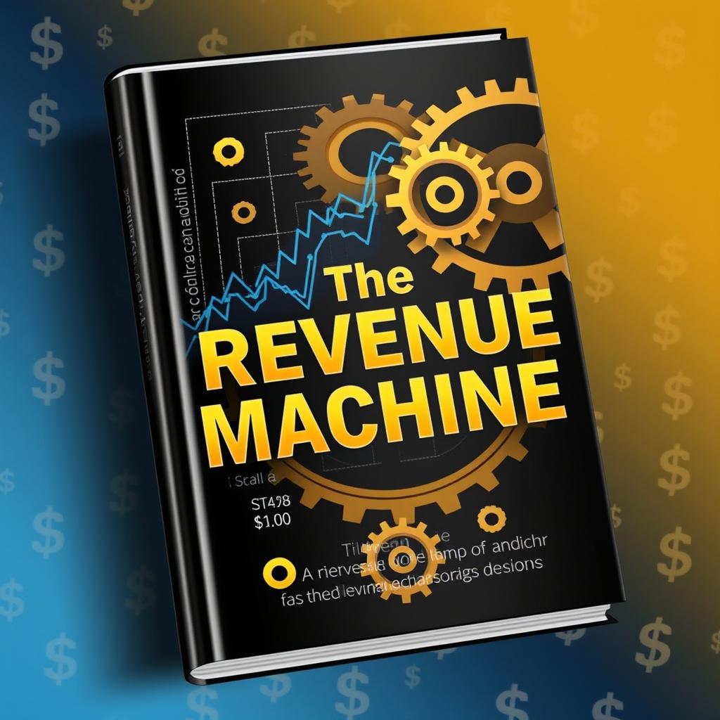 A visually captivating book cover for 'The Revenue Machine', characterized by a sleek silver-black color palette