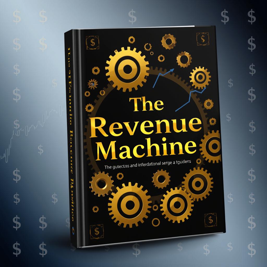 A book cover design titled "The Revenue Machine", featuring a striking cover that is predominantly silver black