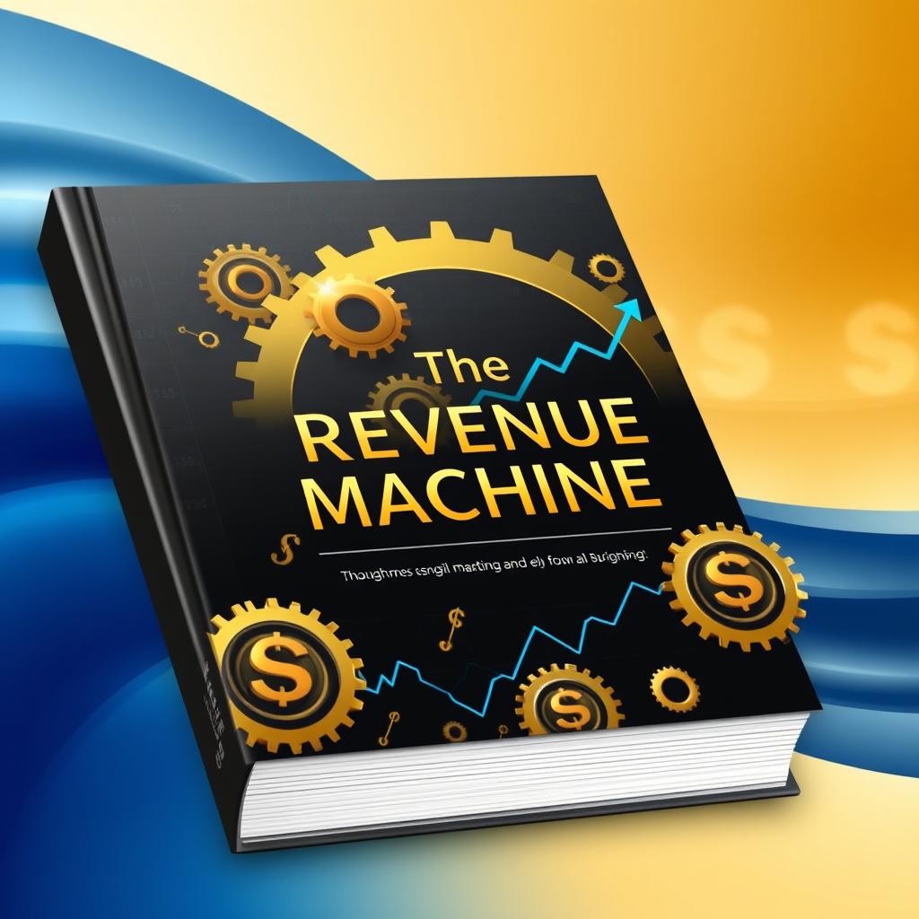 A book cover design titled "The Revenue Machine", featuring a captivating design that is predominantly silver black