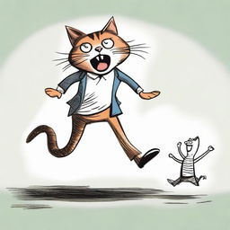 A giant, vivacious cat humorously kidnapping a surprised man