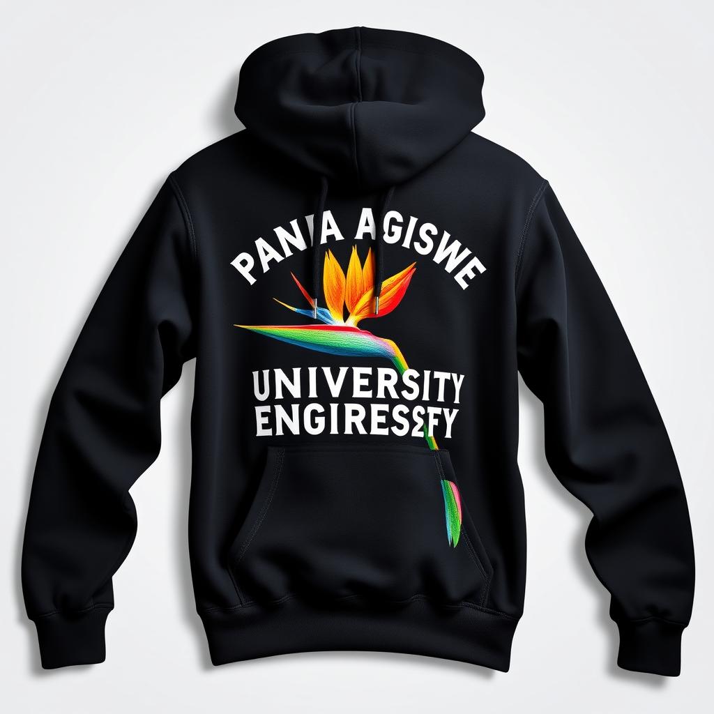 A stylish hoodie featuring vibrant designs inspired by Papua New Guinea University of Technology Engineering, emphasizing the unique culture and educational spirit
