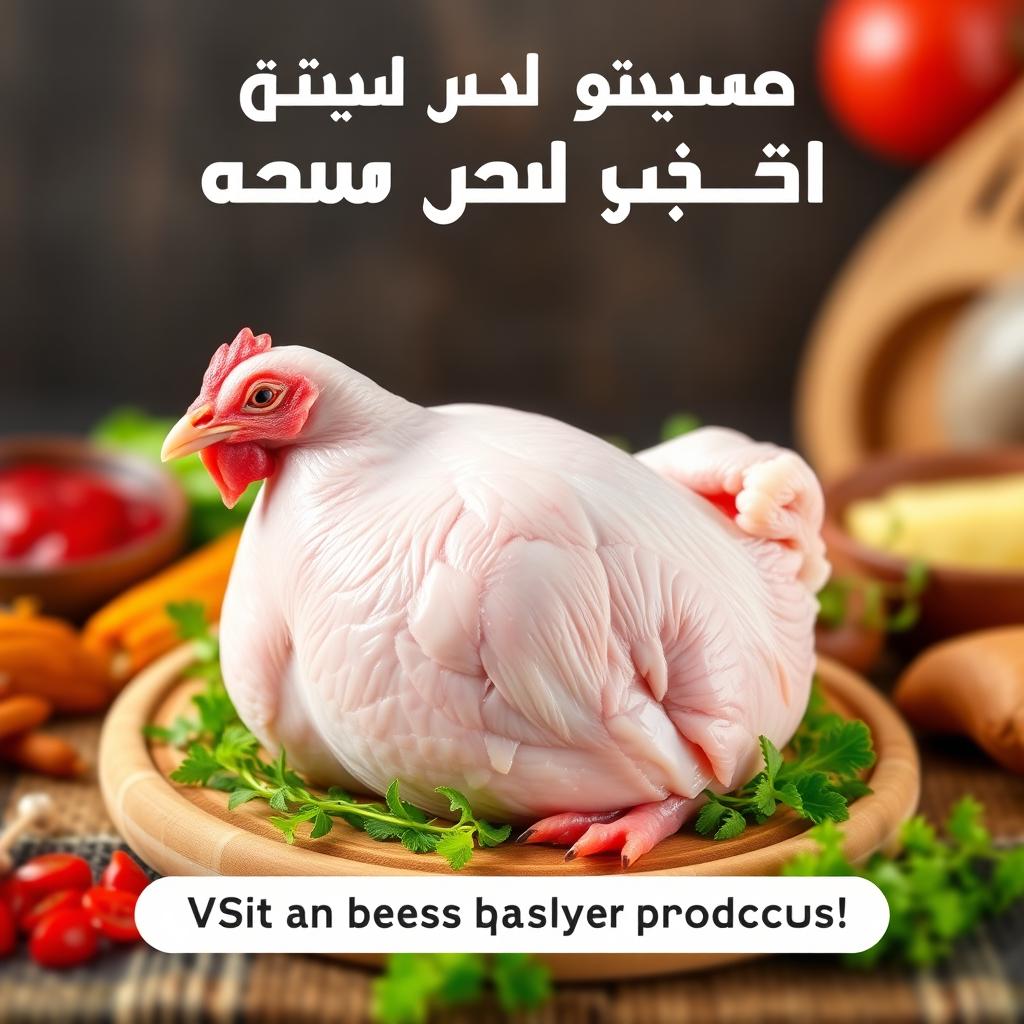 A vibrant and eye-catching Facebook post advertisement showcasing raw chicken as the featured product