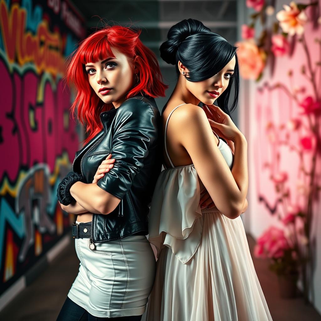 A striking image of two opposing twin sisters