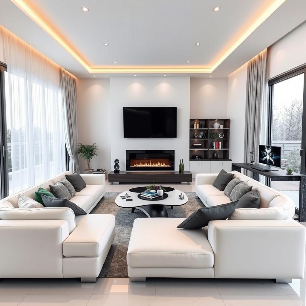 A beautifully designed living room measuring 15 square meters, featuring a rectangular shape