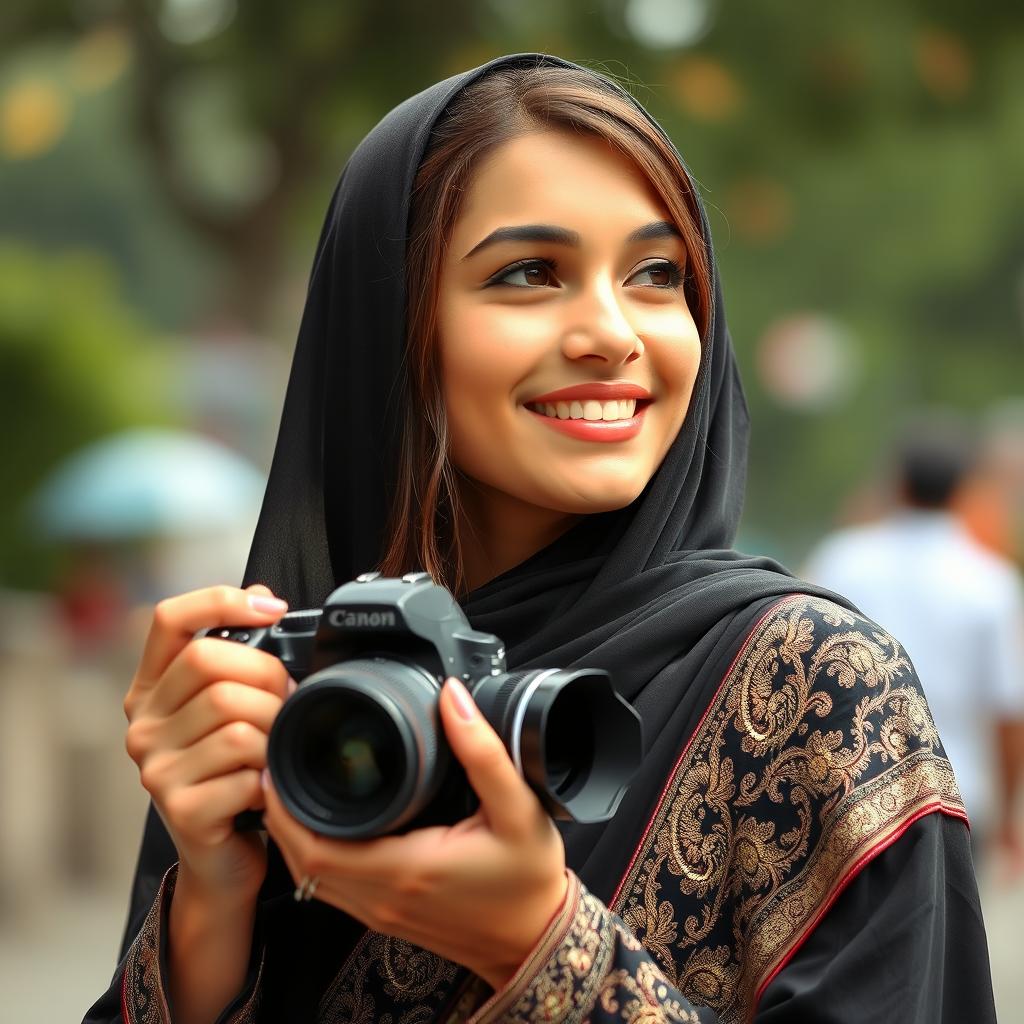A beautiful 26-year-old woman wearing a traditional chador, embodying elegance and grace