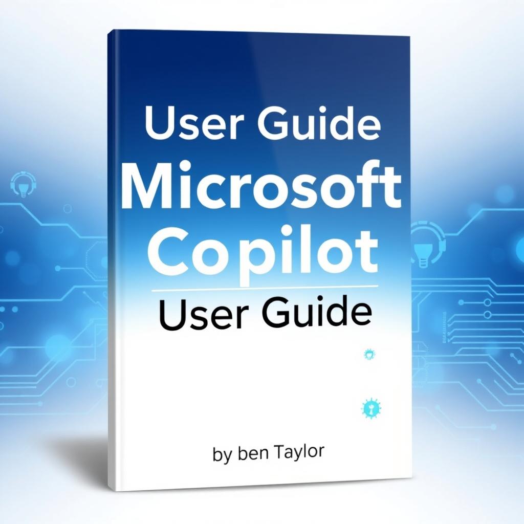 A user-friendly cover design for 'Microsoft Copilot User Guide' by Ben Taylor, featuring a sleek, modern aesthetic with a digital theme