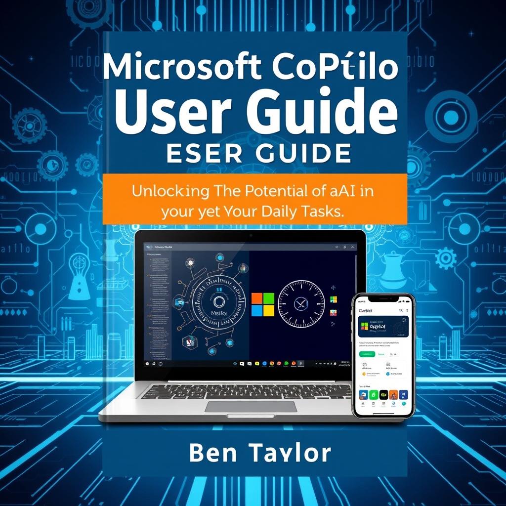 An eye-catching cover design for the 'Microsoft CoPilot User Guide by Ben Taylor' with the subtitle 'Unlocking the Potential of AI in Your Daily Tasks'