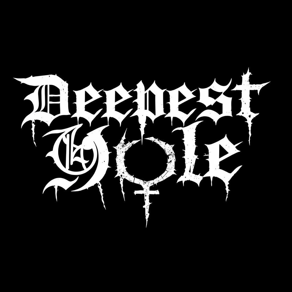 An intense graphic design featuring the text "Deepest Hole" in bold, jagged white letters on a solid black background