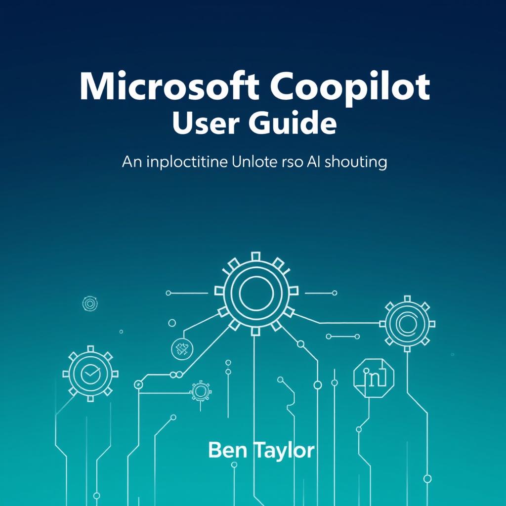 An engaging cover design for 'Microsoft Copilot User Guide' by Ben Taylor, centered around the theme of unlocking AI's potential in daily tasks