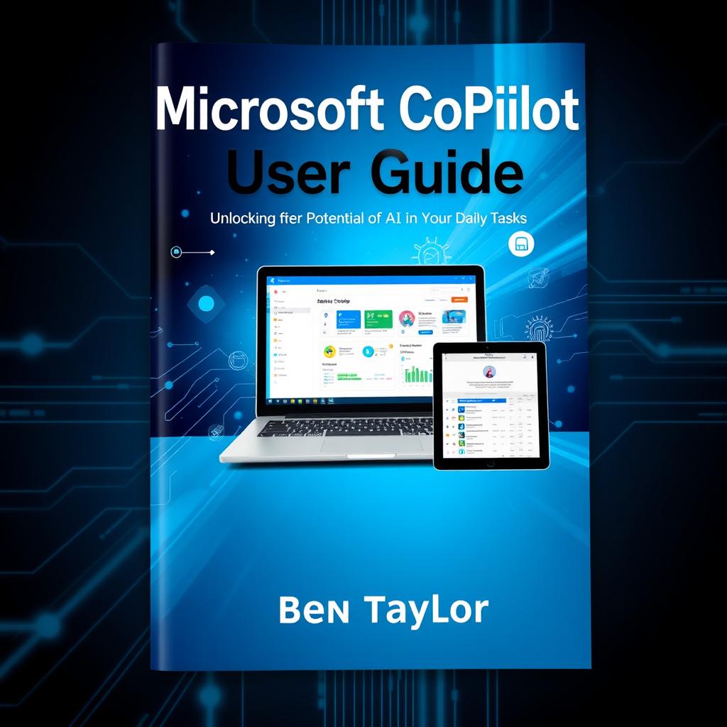 An eye-catching cover design for 'Microsoft CoPilot User Guide by Ben Taylor' with the subtitle 'Unlocking the Potential of AI in Your Daily Tasks'
