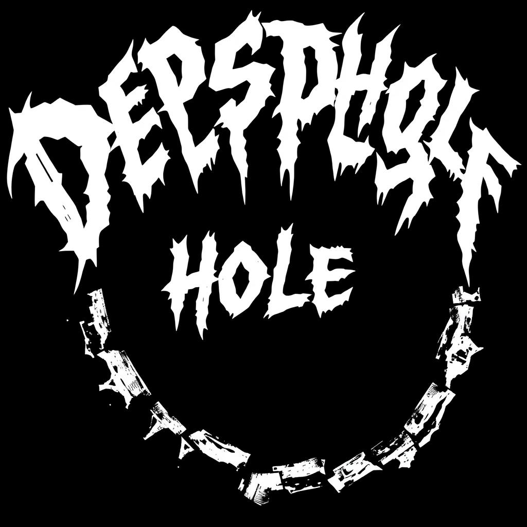 A striking design featuring the text "Deepest Hole" in aggressive, distorted white letters against a solid black background