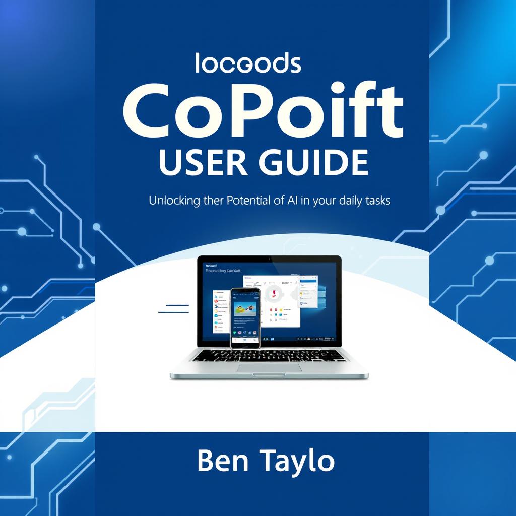A visually striking cover design for 'Microsoft CoPilot User Guide by Ben Taylor' with the subtitle 'Unlocking the Potential of AI in Your Daily Tasks'
