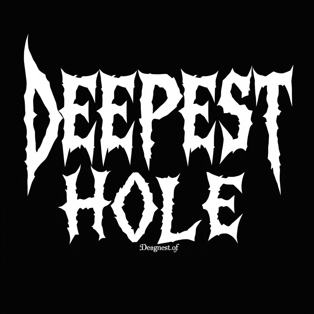 A bold white text design featuring the phrase "Deepest Hole" styled in the distinctive heavy metal typography commonly associated with death metal bands, characterized by jagged edges, aggressive angles, and a sinister aesthetic, all set against a stark black background