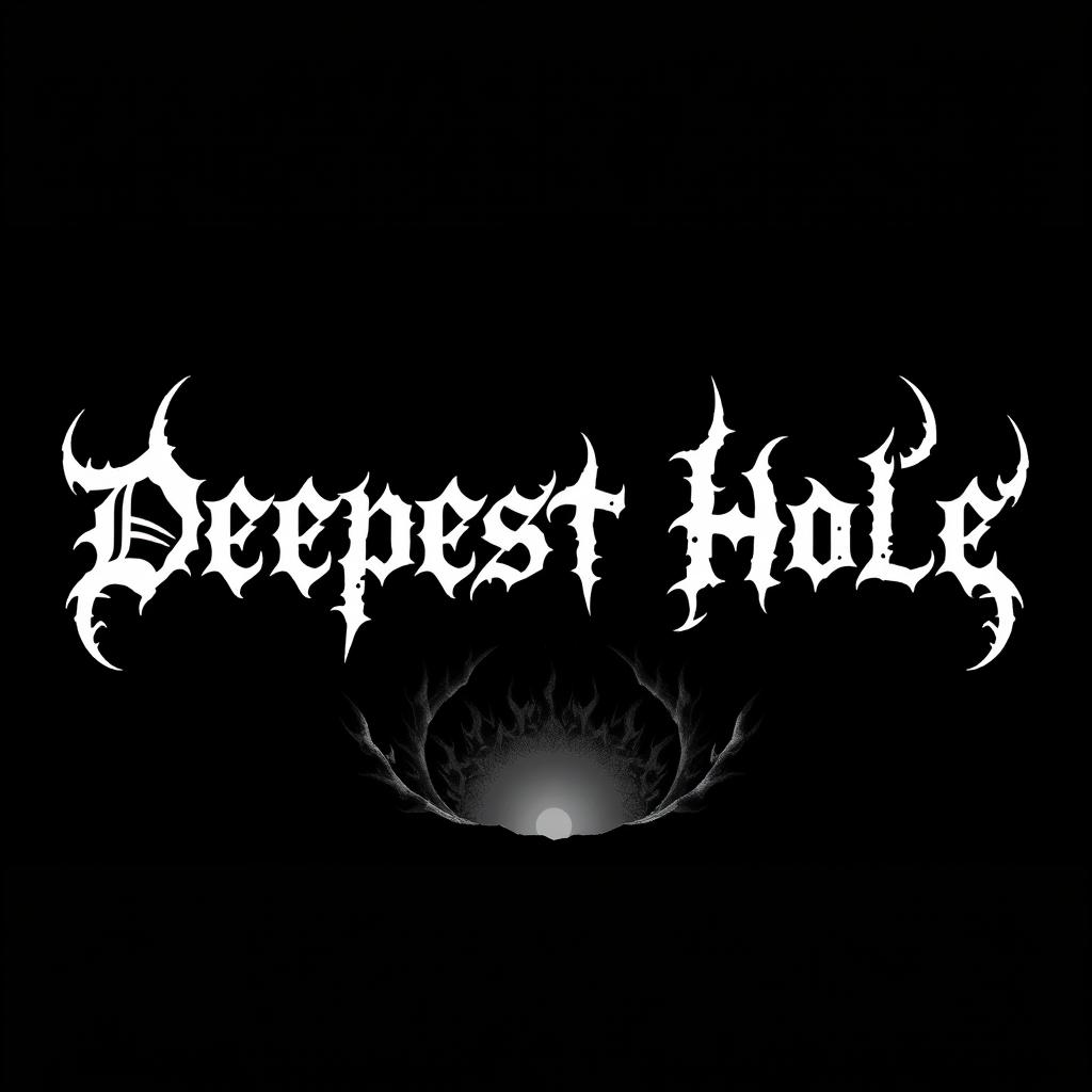 A logo design for a black metal band featuring the text "Deepest Hole" in white, styled with intricate, twisted, and jagged typography typical of black metal aesthetics