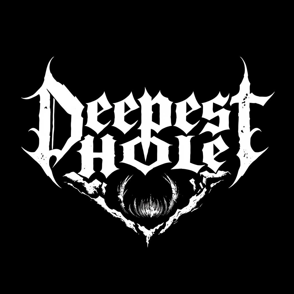 A logo design for a black metal band featuring the white text 'Deepest Hole' prominently displayed in a gothic, sharp-edged font that conveys an edgy, dark atmosphere