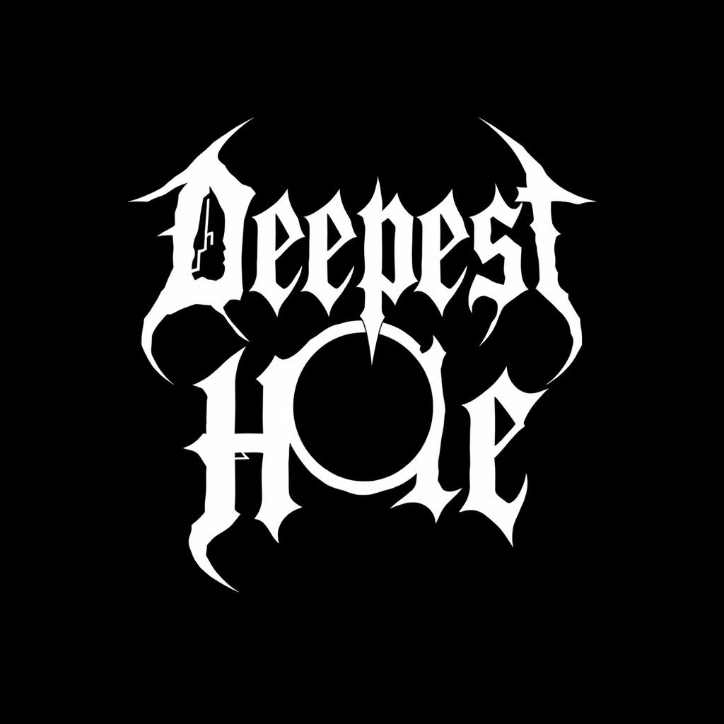A logo design for a black metal band featuring bold white lettering for the name 'Deepest Hole' in a dramatic, gothic-style font