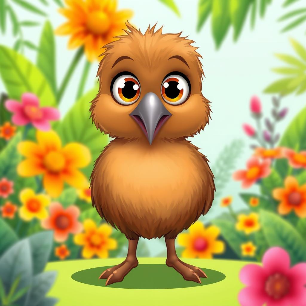 A vibrant, cartoon-style avatar of a kiwi bird, depicted in a whimsical and friendly manner