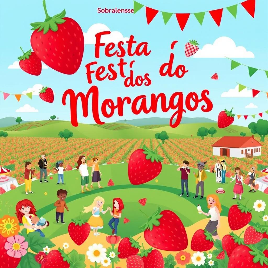 A festive poster for the Sobralensse Recreational Group themed around a strawberry festival