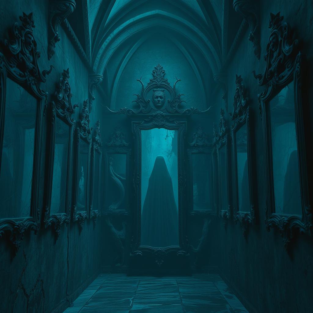 A cold, echoing chamber deep within an ancient castle, shrouded in eternal dusk with soft blue and gray tones