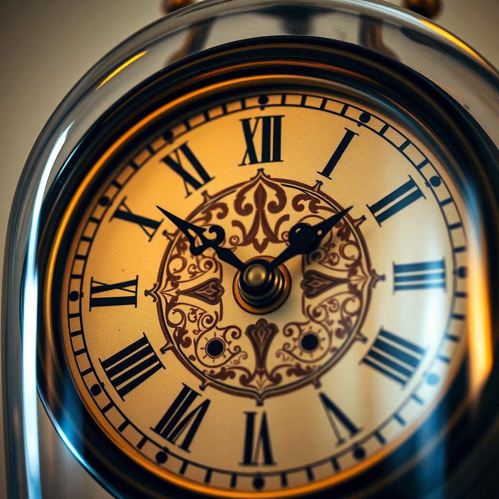 A highly detailed close-up of a traditional clock displaying exactly 5 seconds to a designated hour
