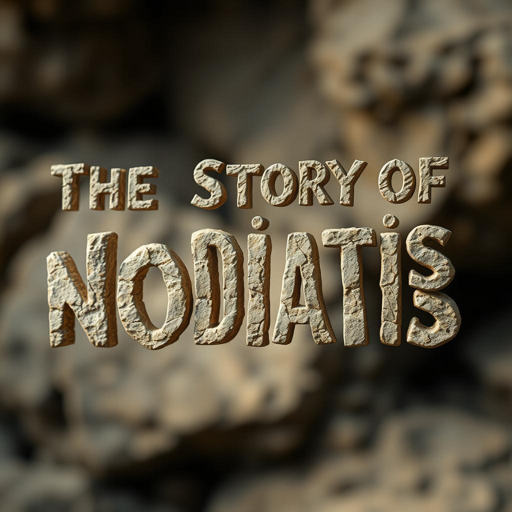 A captivating image of the phrase 'The Story of Nodiatis' beautifully crafted from very rustic, ancient rock and stone