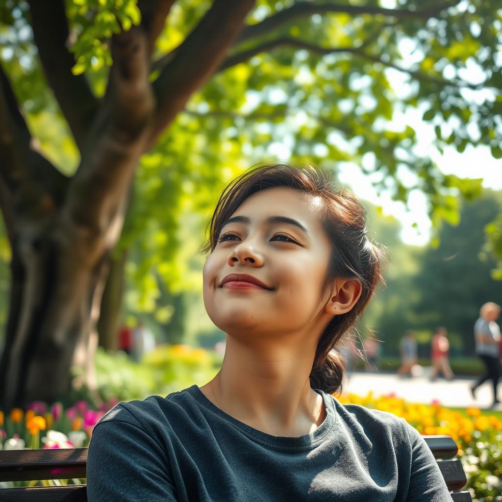 A portrait of a person lost in imagination, with a serene expression on their face