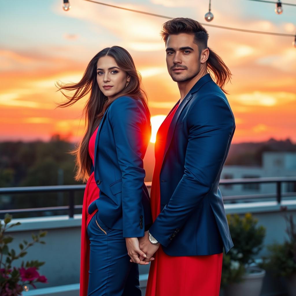 Romantic Sunset Imagery: A Dreamy Couple in a Garden Setting