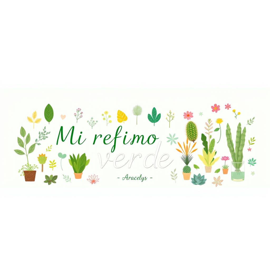 A horizontal image featuring small, charming illustrations of various plants, including leaves, flowers, and succulents, arranged harmoniously