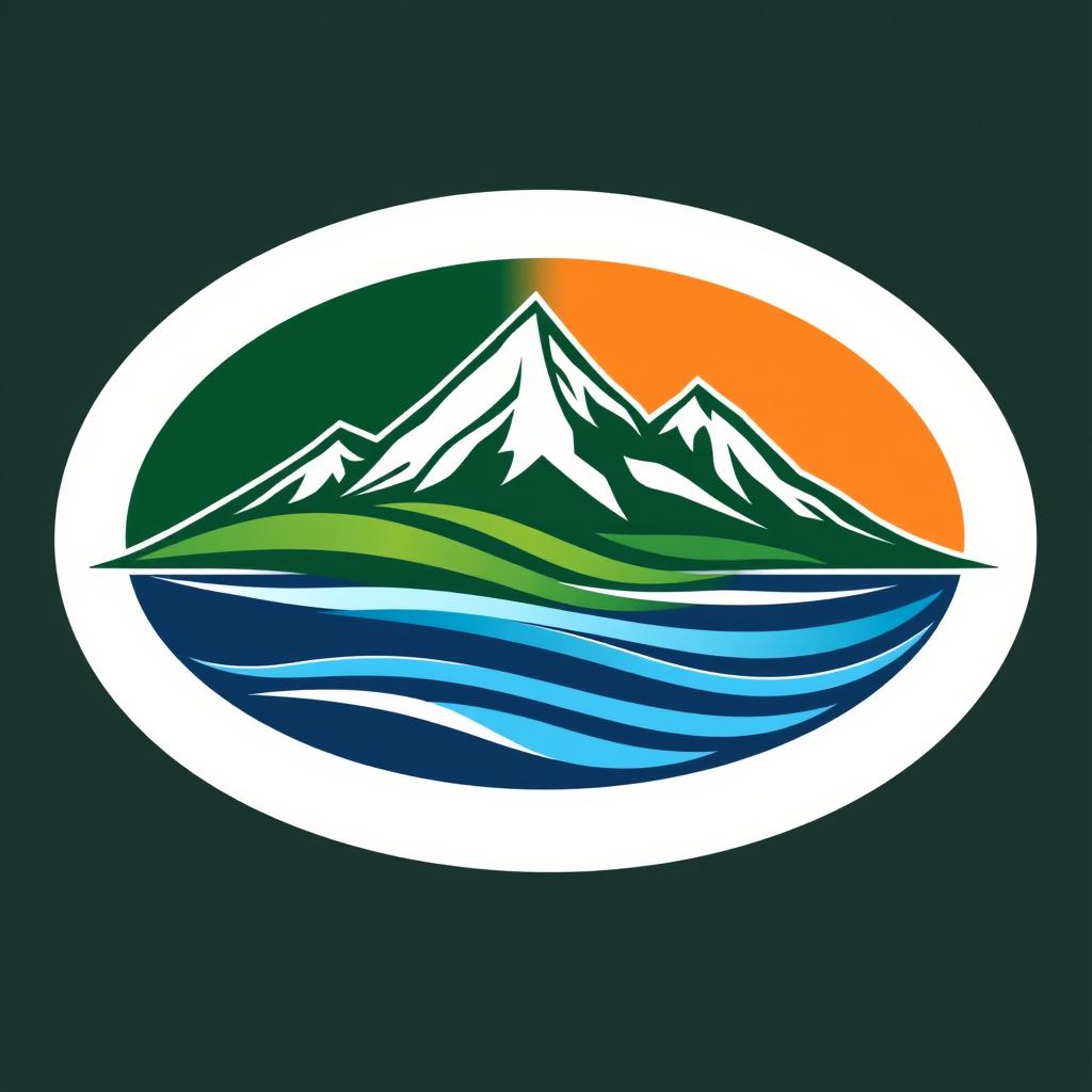 A visually captivating logo design that incorporates elements of plains, a vast sea, and majestic mountains