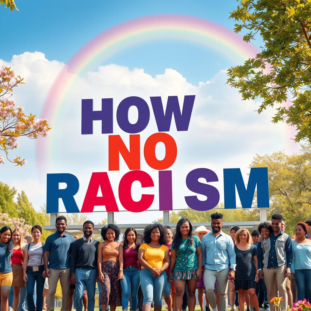 A vibrant and bold artistic representation of a large sign that reads 'Show No Racism' in bright, eye-catching letters