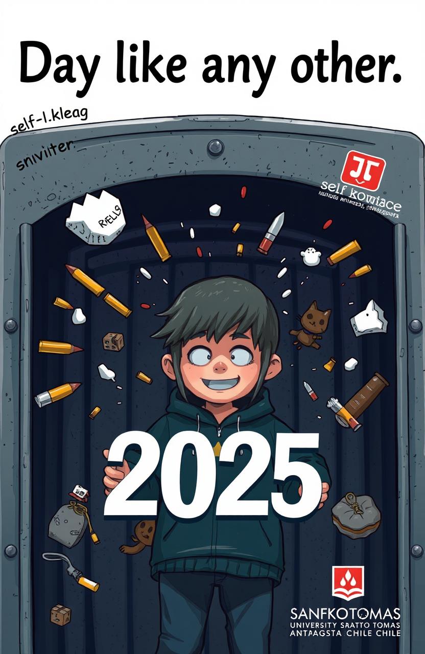 A character named Daniel takes cover in a robust metal shelter designed to protect him from all sorts of projectiles such as bullets, food items, thrown cats, snowballs, rocks, and mustard