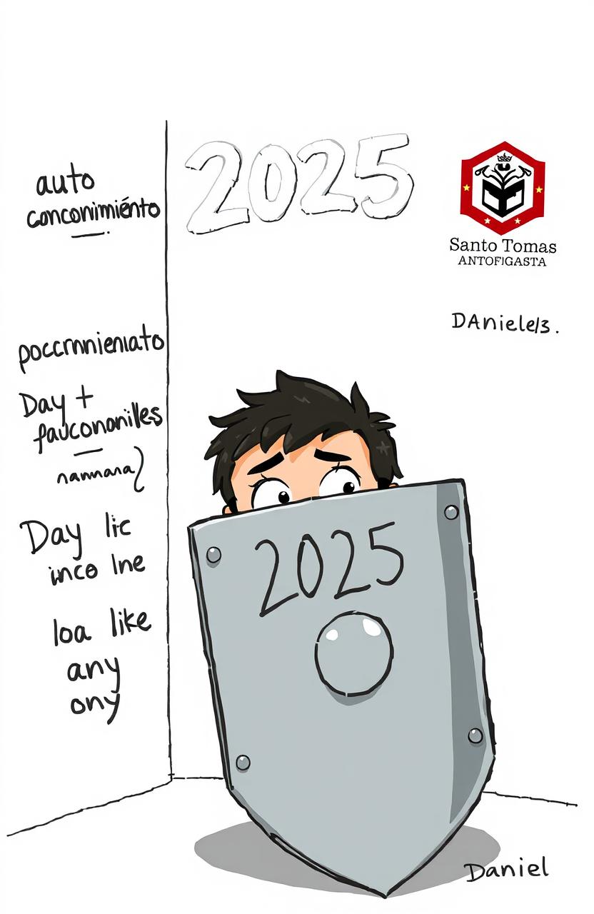A cartoonish illustration of a character taking cover behind a sturdy metal shield, which is designed to protect against a variety of projectiles including bullets, food items, thrown cats, snowballs, rocks, and mustard