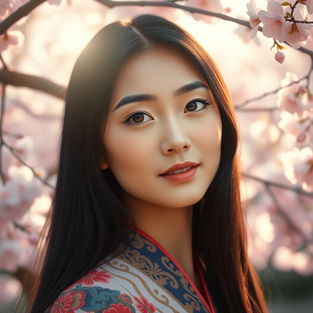 A realistic portrait of an Asian woman showcasing her beauty