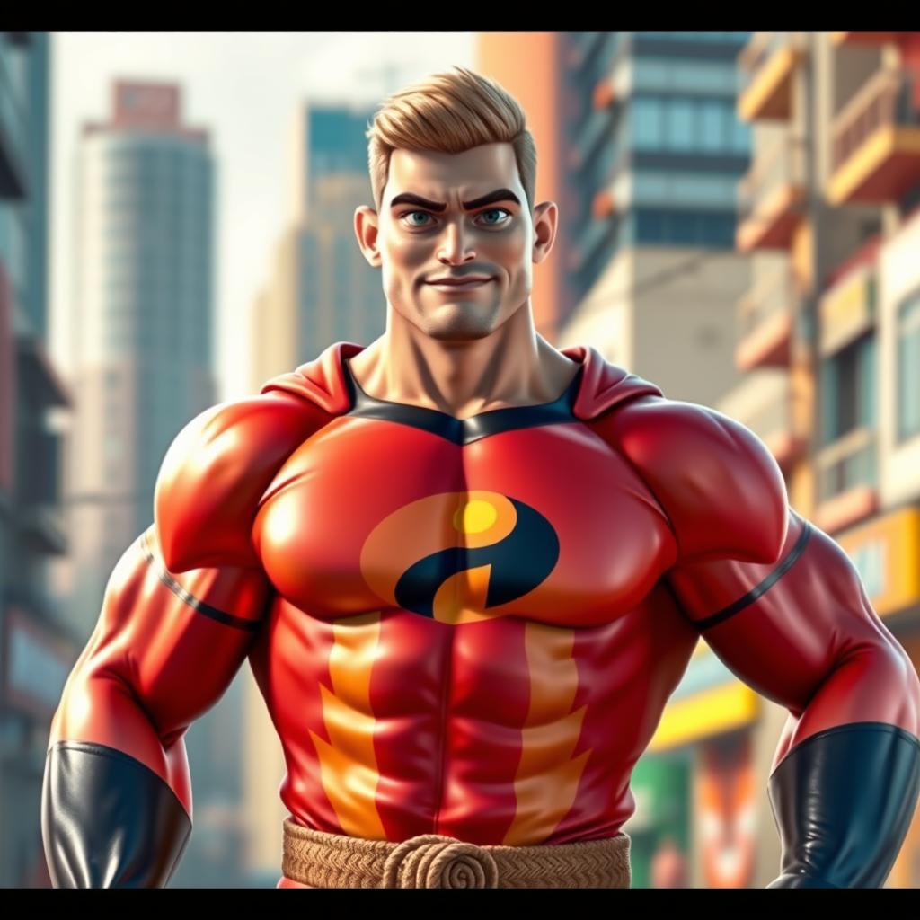 A hyper-realistic depiction of a male character inspired by Ken from Barbie, designed to resemble Mr
