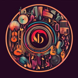 Create a circular logo, surrounded by music themed elements like musical notes or instruments, centering the stylized text 'CNTRY LYR'.