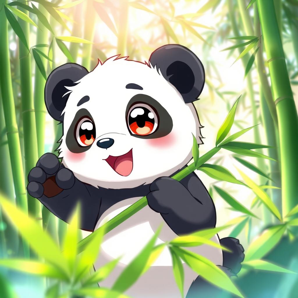 Whimsical Anime Panda in a Lush Bamboo Forest | Idyllic AI Art