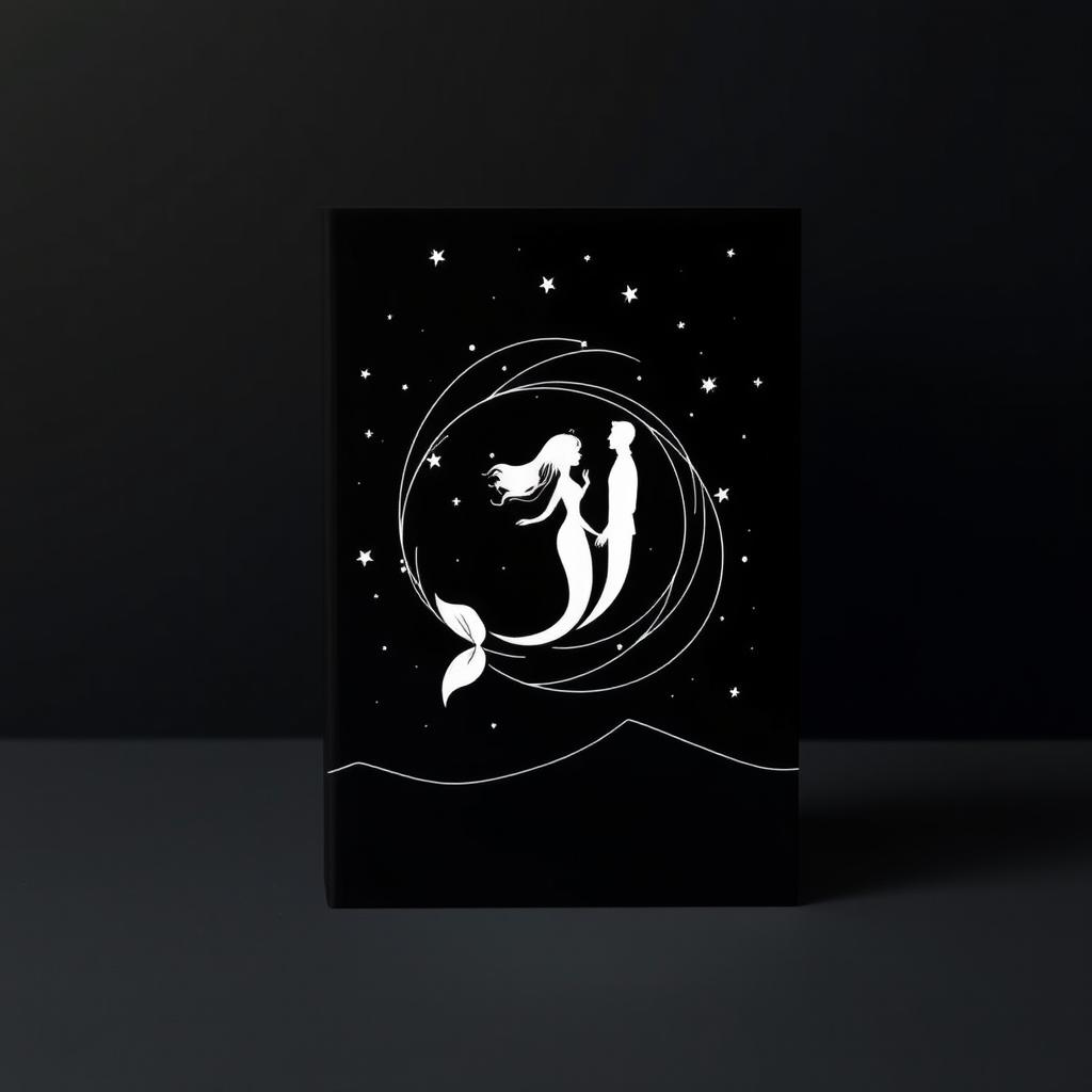A book cover design featuring a minimalist whirlpool design with stars scattered throughout, set against a deep black background